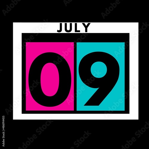 July 9 . colored flat daily calendar icon .date ,day, month .calendar for the month of July