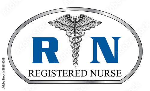 Registered Nurse Graphic C is an illustration of a registered nurse design. Includes an oval, caduceus medical symbol and RN text. Great for t-shirt designs or promotions.