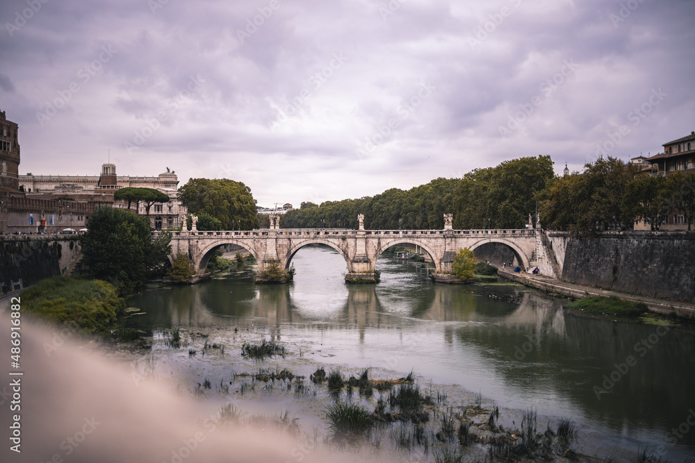 Classic roman bridge in Rome