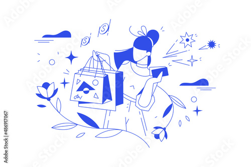 Woman holding presents and gift certificates