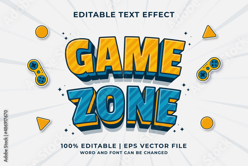 Editable text effect - Game Zone 3d Cartoon template style premium vector