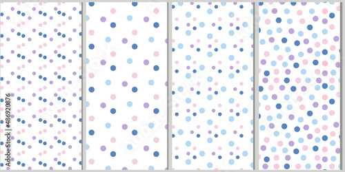 Set of seamless polka patterns in delicate colors.Pattern circles and spots.Perfect for printing on fabric and textiles, scrapbooking
