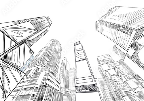 New York. USA. Hand drawn city. Urban sketch. Unusual perspectives. Vector illustration. photo