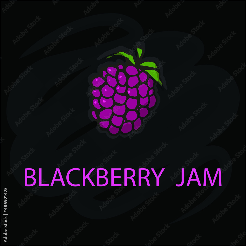 Blackberry jam. Berries. Blackberry is on a black background. Set is for fruit jam, packaging, business card, flyer, banner, template, sticker. Vector digital illustration with hand lettering. Blackberry jam. Berries. Blackberry is on a black background. Set is for fruit jam, packaging, business card, flyer, banner, template, sticker. Vector digital illustration with hand lettering.