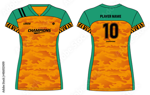 Camouflage Women Sports Jersey t-shirt design concept Illustration suitable for girls and Ladies for Volleyball jersey, Football, badminton, Soccer, netball and tennis, Sport uniform kit for sports
