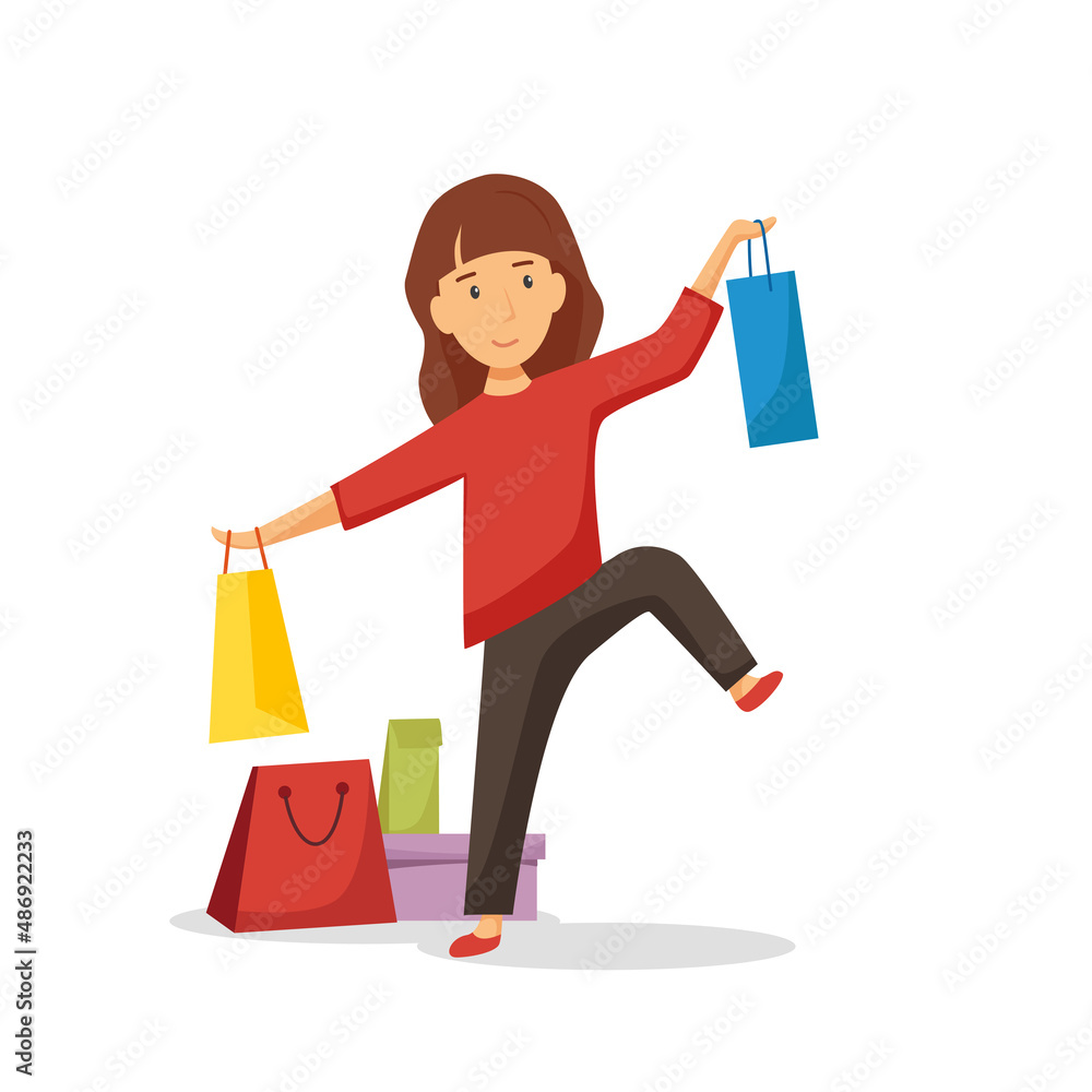 Happy shopping girl. Vector cartoon illustration Happy shopping girl. Vector cartoon illustration