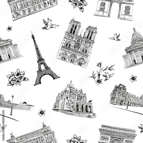 Photography Seamless pattern Paris city decorative elements