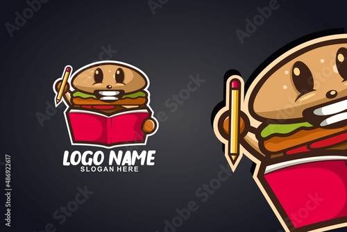 burger read book art logo design
