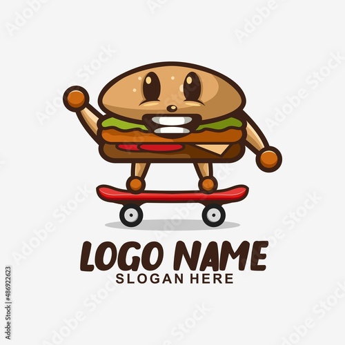 burger skateboarding art logo design