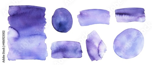 Set of abstract watercolor backgrounds. Blue, violet watercolor fluid painting vector design.