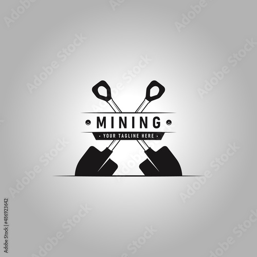 Shovel or Trowel Logo Vector, Design and Illustration of Spade Concept Mining Tech Traditional