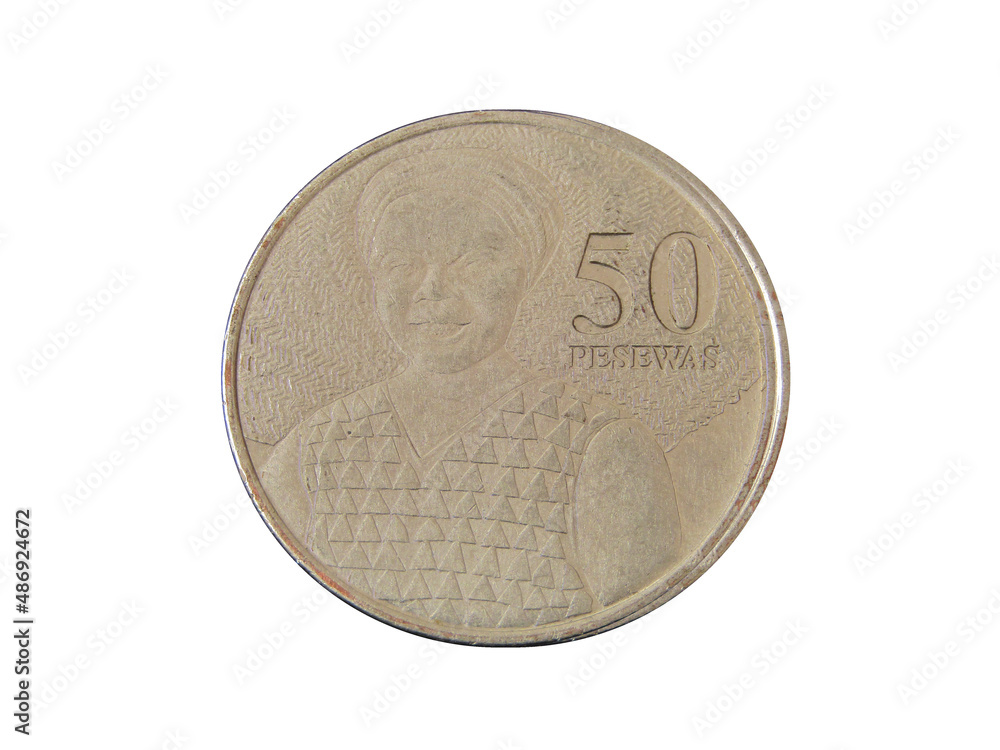 Obverse of Ghana coin 50 pesewas 2007 isolated with white background Obverse of Ghana coin 50 pesewas 2007 isolated with white background