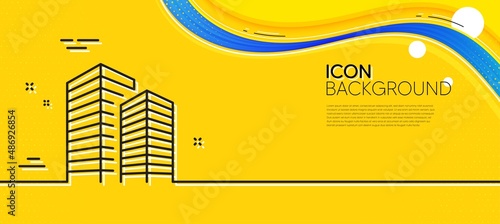Skyscraper buildings line icon. Abstract yellow background. City architecture sign. Town symbol. Minimal skyscraper buildings line icon. Wave banner concept. Vector
