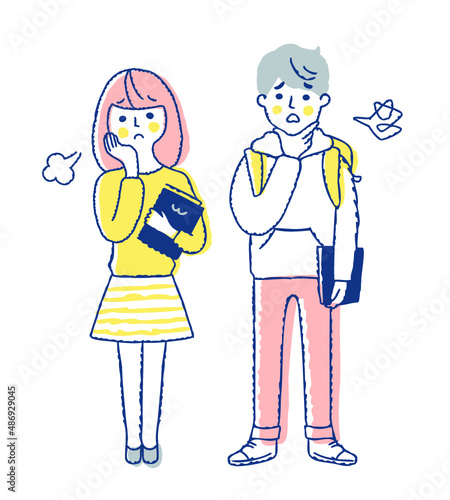 困った表情の若い男女
