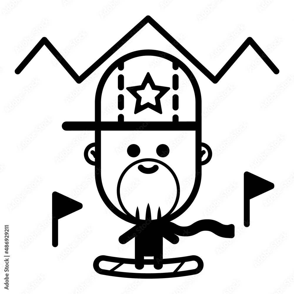 Man Character On Snowboard Flat Icon Isolated On White Background