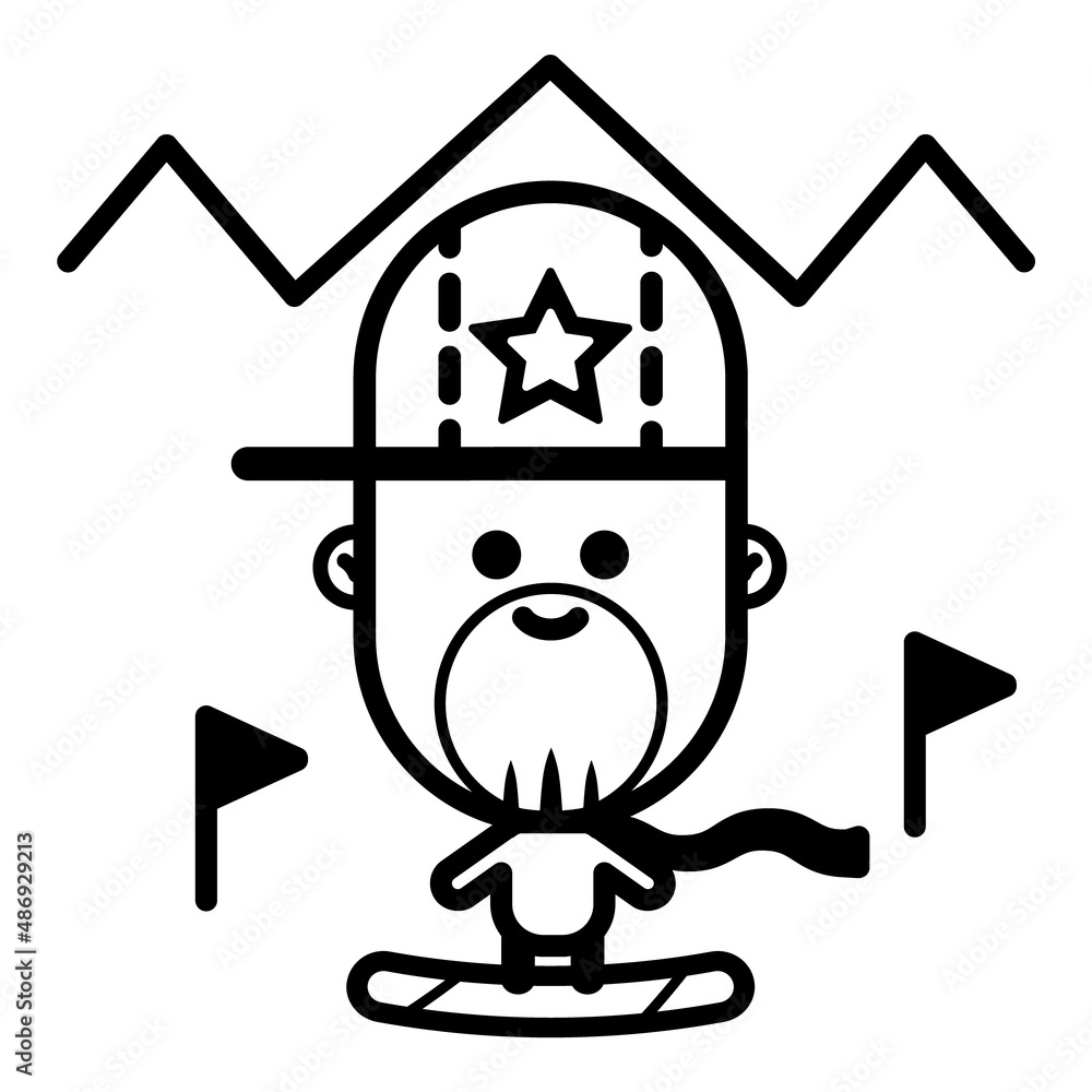 Man Character On Snowboard Flat Icon Isolated On White Background Man Character On Snowboard Flat Icon Isolated On White Background