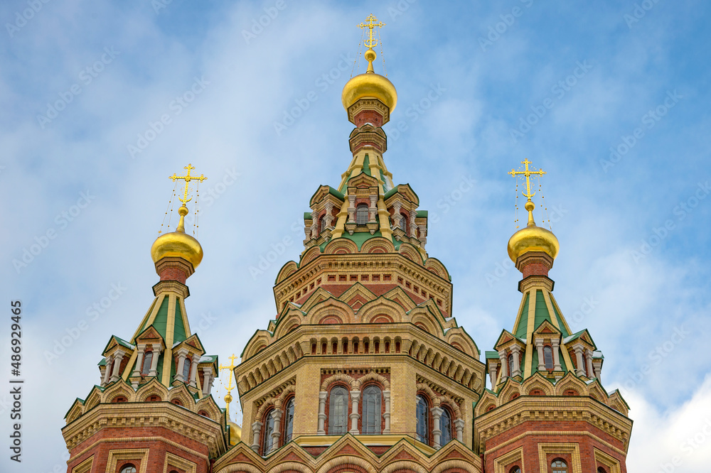 Fragment of an ancient Cathedral of the Holy Apostles Peter and Paul. Peterhof, Russia