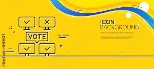 Online Voting line icon. Abstract yellow background. Internet vote sign. Web election symbol. Minimal online Voting line icon. Wave banner concept. Vector
