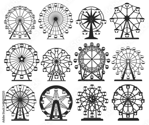 Ferris wheel isolated black set icon. Vector black set icon amusement carousel. Vector illustration ferris wheel on white background.