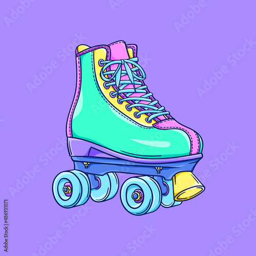 Roller skates illustration. Retro roller skates. 90s fashion. Disco style. 90s style vector. 1990s trendy illustration. Nostalgia for the 90s.