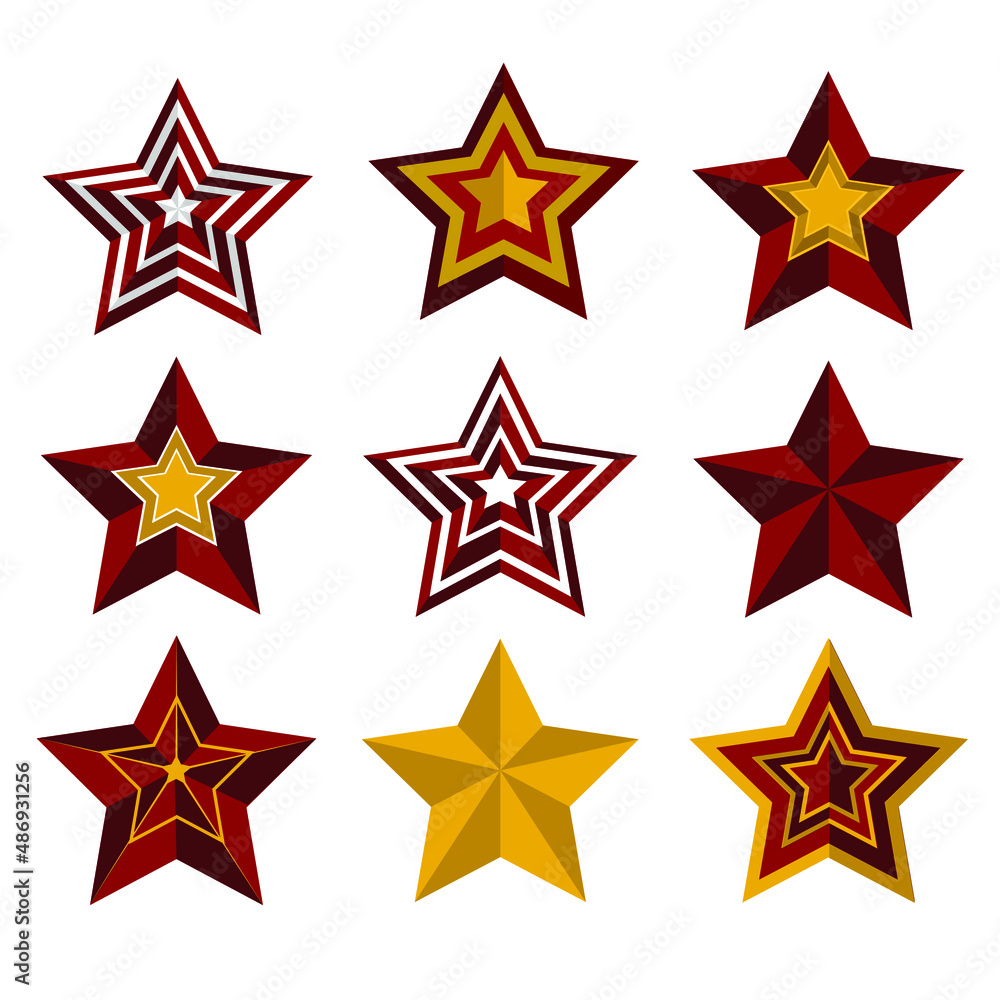 Army star illustration. Three-dimensional illustration of a star. A set of stars for the holidays. Victory Day, May 9, February 23, New Year. Army star illustration. Three-dimensional illustration of a star. A set of stars for the holidays. Victory Day, May 9, February 23, New Year.