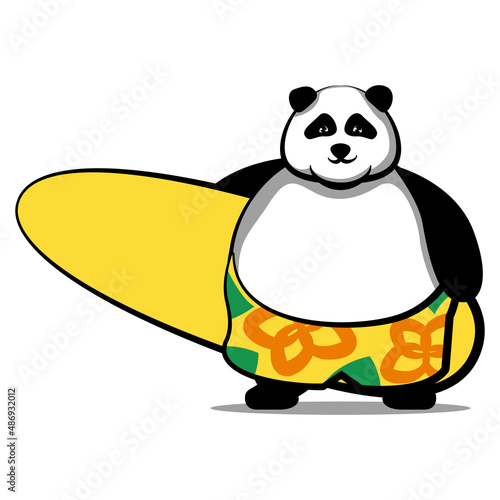 vector illustration of mascot of panda with surfboard
