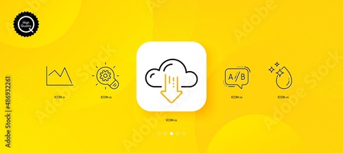 Water drop, Cogwheel and Line chart minimal line icons. Yellow abstract background. Ab testing, Cloud download icons. For web, application, printing. Crystal aqua, Idea bulb, Financial graph. Vector