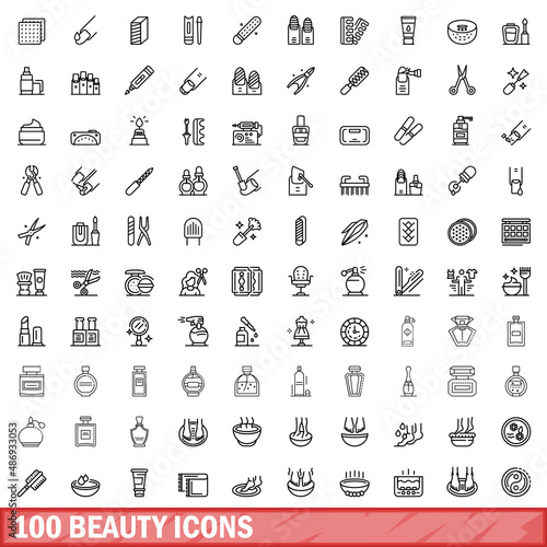 100 beauty icons set. Outline illustration of 100 beauty icons vector set isolated on white background
