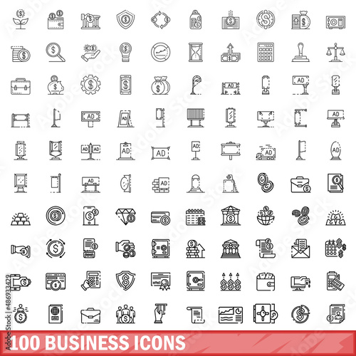 100 business icons set. Outline illustration of 100 business icons vector set isolated on white background