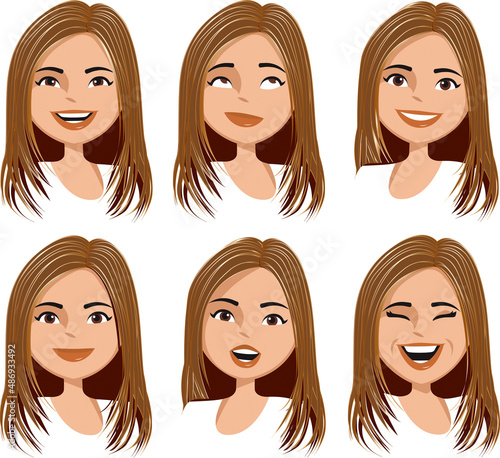Young woman wearing a variety of facial expressions