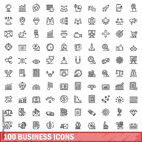 100 business icons set. Outline illustration of 100 business icons vector set isolated on white background