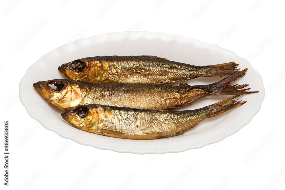 Homemade smoked herring on a plate