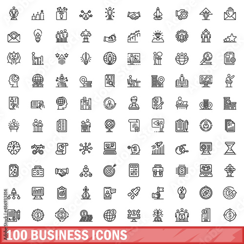 100 business icons set. Outline illustration of 100 business icons vector set isolated on white background