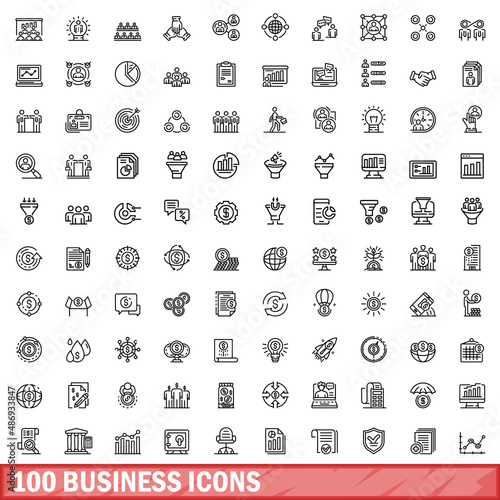 100 business icons set. Outline illustration of 100 business icons vector set isolated on white background