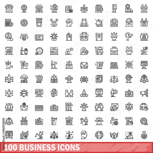 100 business icons set. Outline illustration of 100 business icons vector set isolated on white background