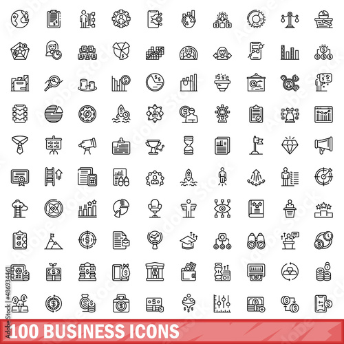 100 business icons set. Outline illustration of 100 business icons vector set isolated on white background