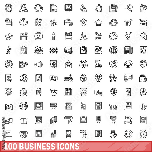 100 business icons set. Outline illustration of 100 business icons vector set isolated on white background