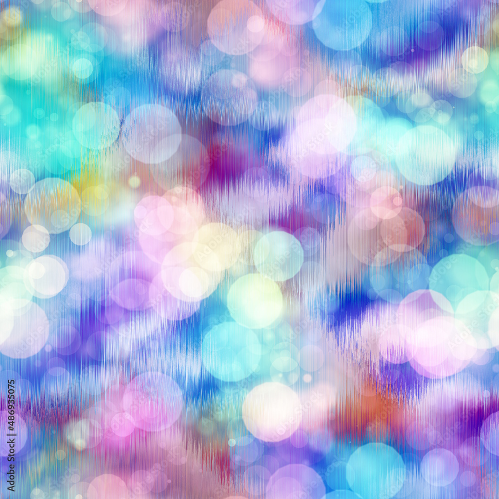 Seamless seventies tie dye bokeh texture. Hippie summer repeat background with ink dyed effect. Seamless seventies tie dye bokeh texture. Hippie summer repeat background with ink dyed effect.