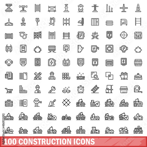 100 construction icons set. Outline illustration of 100 construction icons vector set isolated on white background