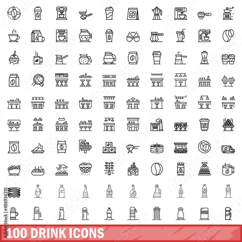 100 drink icons set. Outline illustration of 100 drink icons vector set isolated on white background