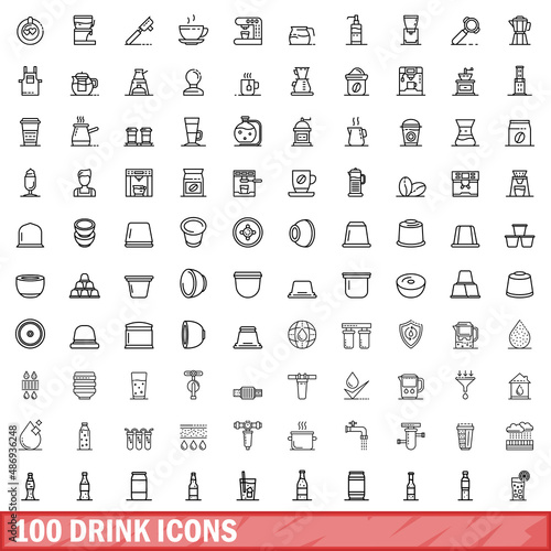 100 drink icons set. Outline illustration of 100 drink icons vector set isolated on white background