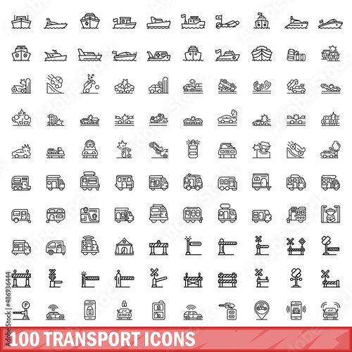 100 transport icons set. Outline illustration of 100 transport icons vector set isolated on white background