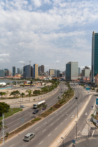 Aerial view of downtown Luanda, bay , Cabo Island and Port of Luanda, marginal and central buildings, in Angola © Miguel Almeida