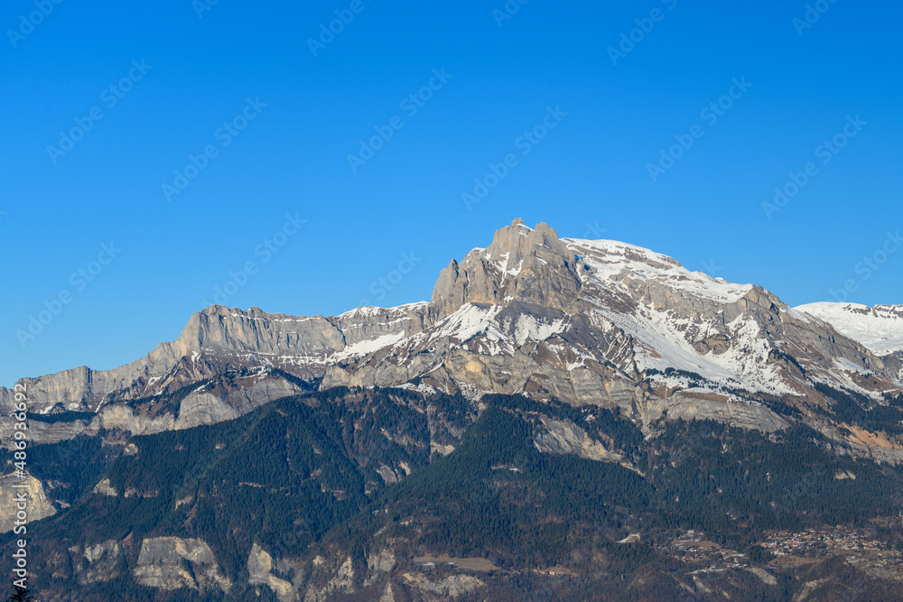 Aup de Veran, Tete du Colonney, Aiguille Rouge and Varan in Europe, France, Rhone Alpes, Savoie, Alps, in winter, on a sunny day.