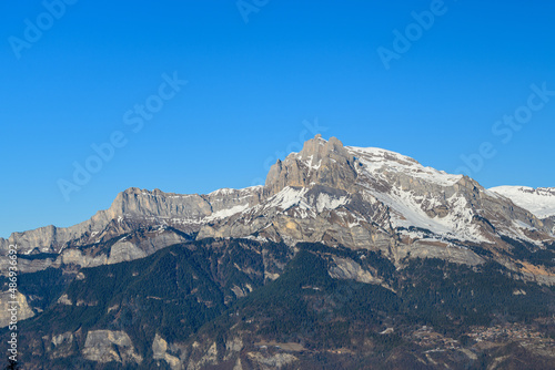 Aup de Veran, Tete du Colonney, Aiguille Rouge and Varan in Europe, France, Rhone Alpes, Savoie, Alps, in winter, on a sunny day. © Florent