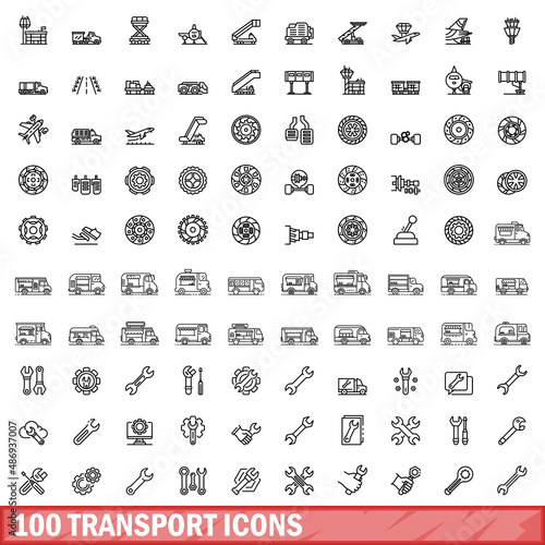 100 transport icons set. Outline illustration of 100 transport icons vector set isolated on white background