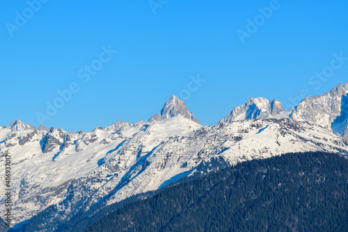 Aiguille du Chardonnet in Europe, France, Rhone Alpes, Savoie, Alps, in winter on a sunny day. © Florent
