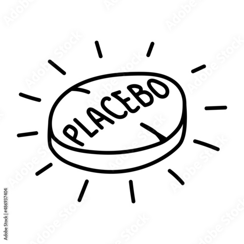 Placebo medicine pill. Medicine and health concept. Illustration in doodle style, thin line. Vector