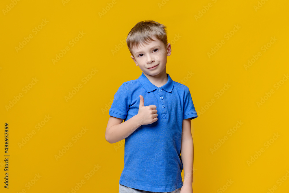 Portrait of caucasian boy showing super gesture, thumb up. Looks into the camera. Human emotion. Portrait of caucasian boy showing super gesture, thumb up. Looks into the camera. Human emotion.