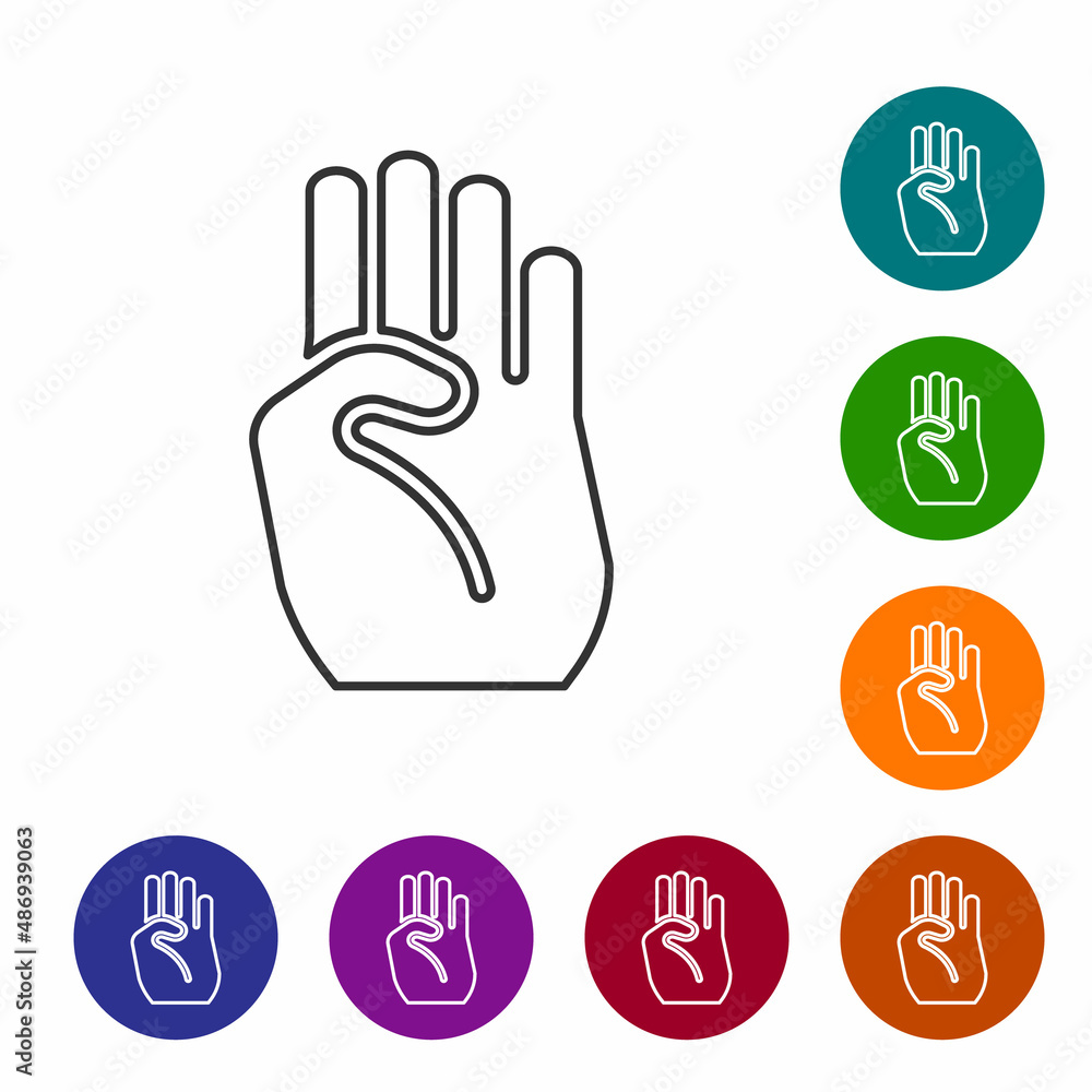 Black line Indian symbol hand icon isolated on white background. Set icons in color circle buttons. Vector Black line Indian symbol hand icon isolated on white background. Set icons in color circle buttons. Vector